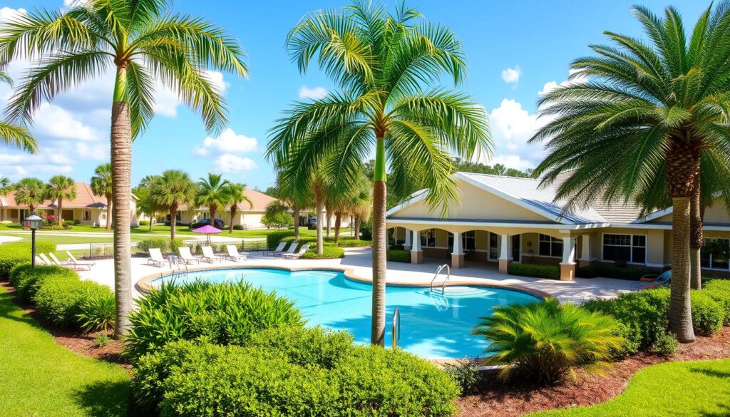 Image: A Florida HOA community with a pool and clubhouse