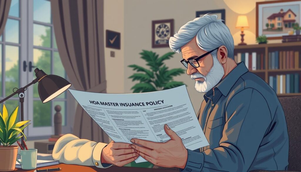 Image of a homeowner reviewing HOA master insurance policy documents