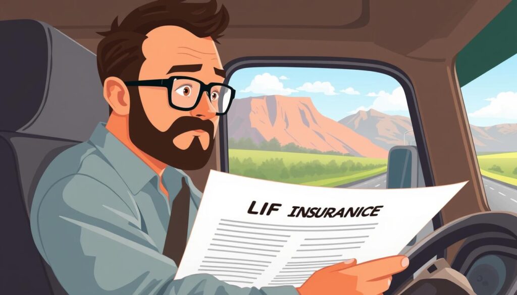 Image of a truck driver reviewing life insurance documents